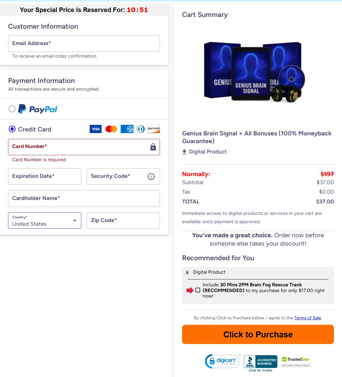 The Genius Wave Checkout Page